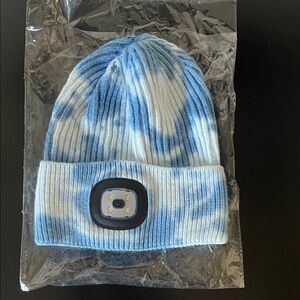 Cozy Blue and White Beanie with LED Light